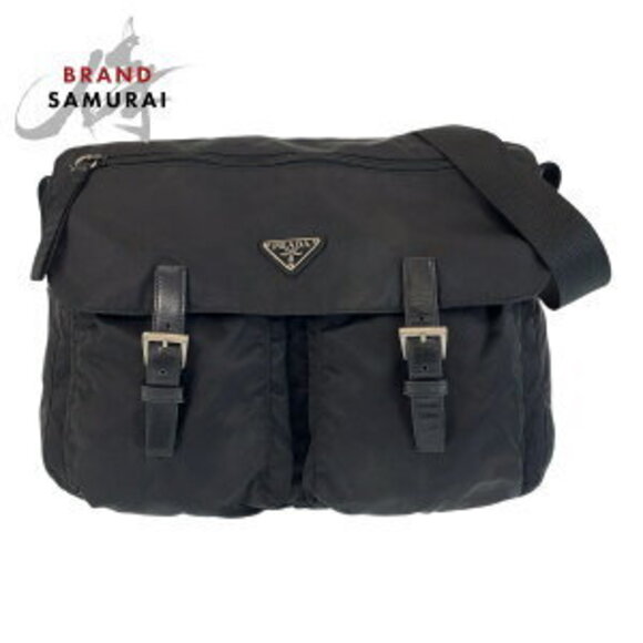 Prada Handbags - Prada Tessuto triangular logo plate black Nylon shoulder messenger bag